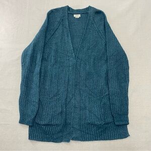 Fat Face Teal Blue Knit Cardigan Sweater Women Size 6 Pockets Made in Turkey